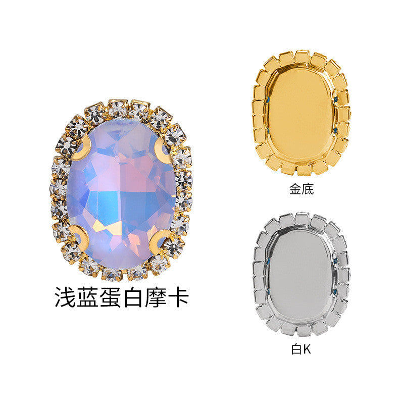 Mocha protein oval crystal buckle, thickened circumference claw drill, clothing accessories, perforated oval hand seam drill