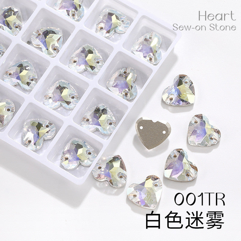 K9 Mocha Flat Buckle Flat Bottom Hand Sewn Drill Fat Peach Heart Crystal Double Hole Love Glass Drill Bridal Clothing Dress Accessories