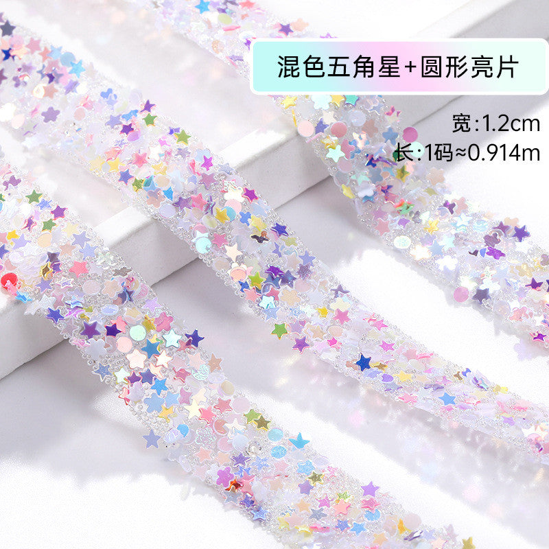 1.2Cm wide, resin pentagram sequined diamond belt, glue-free tear-off and stick toy dolls and other decorative diamond clothing accessories