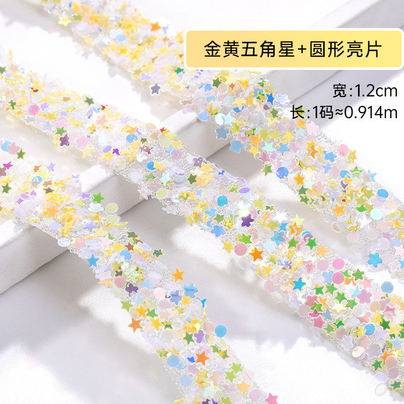 1.2Cm wide, resin pentagram sequined diamond belt, glue-free tear-off and stick toy dolls and other decorative diamond clothing accessories