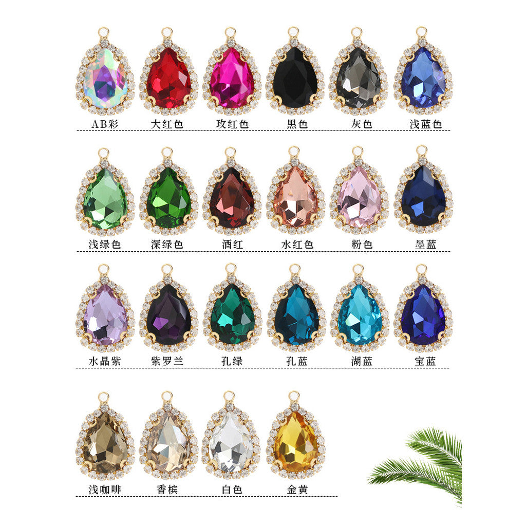 Water drop crystal buckle single hanging copper bottom hanging DIY glass rhinestone jewelry accessories single hole pendant