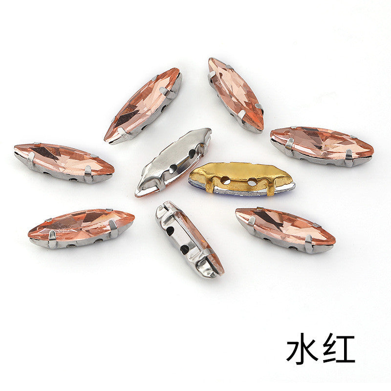 4*15mm Navette Slender Crystal Shape Artificial Perforation Sewn Crystal Base for Sewing Garment Accessories