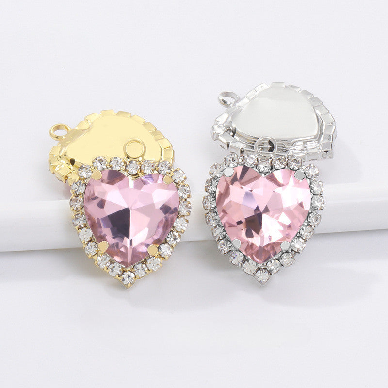 12mm Heart Shape Crystal Single Pendant Clothing Accessories Hand Sewn Perforated Claw