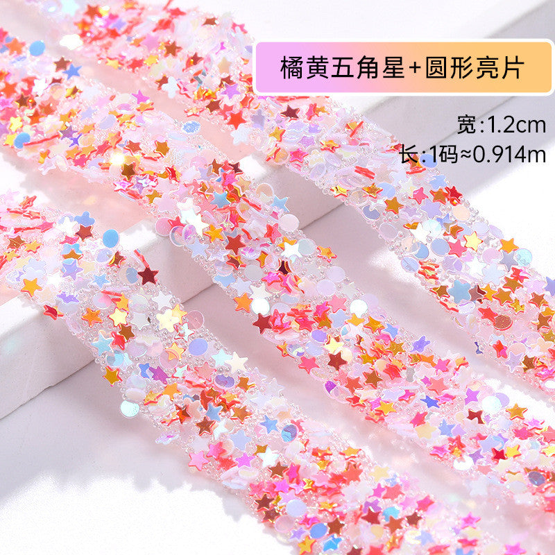 1.2Cm wide, resin pentagram sequined diamond belt, glue-free tear-off and stick toy dolls and other decorative diamond clothing accessories