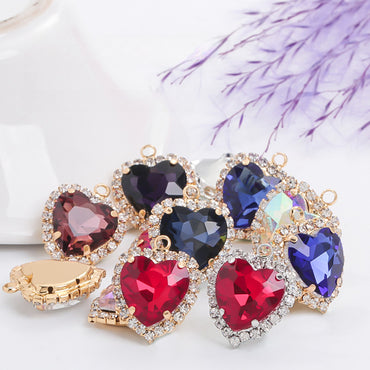 12mm Heart Shape Crystal Single Pendant Clothing Accessories Hand Sewn Perforated Claw