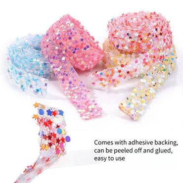 1.2cm Width Shiny Star Self-adhesive Rhinestone Trims Ribbons Resin Strips for Clothing Accessories