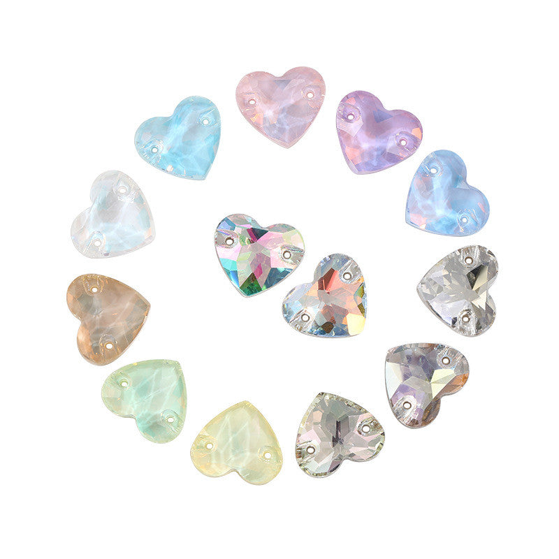 K9 Mocha Flat Buckle Flat Bottom Hand Sewn Drill Fat Peach Heart Crystal Double Hole Love Glass Drill Bridal Clothing Dress Accessories