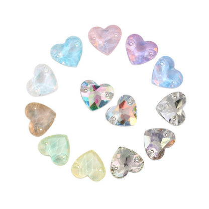K9 Mocha Flat Buckle Flat Bottom Hand Sewn Drill Fat Peach Heart Crystal Double Hole Love Glass Drill Bridal Clothing Dress Accessories