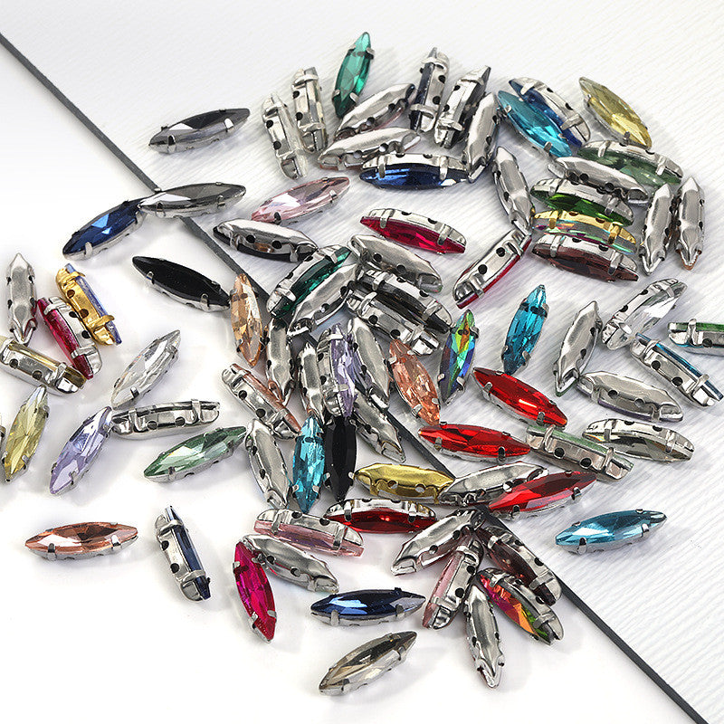 4*15mm Navette Slender Crystal Shape Artificial Perforation Sewn Crystal Base for Sewing Garment Accessories