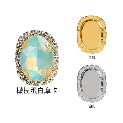 Mocha protein oval crystal buckle, thickened circumference claw drill, clothing accessories, perforated oval hand seam drill