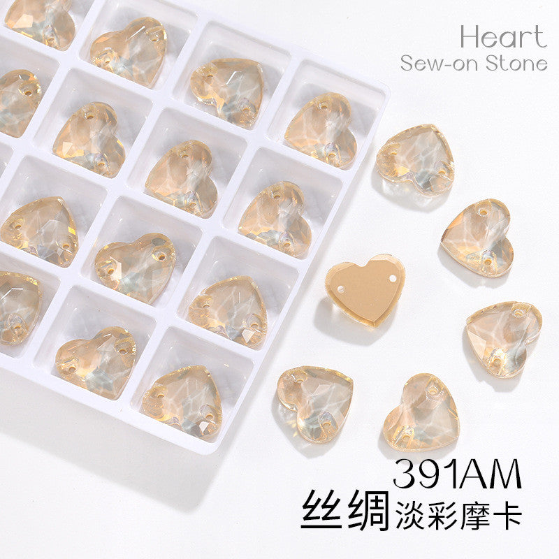 K9 Mocha Flat Buckle Flat Bottom Hand Sewn Drill Fat Peach Heart Crystal Double Hole Love Glass Drill Bridal Clothing Dress Accessories