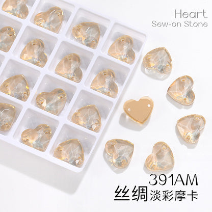 K9 Mocha Flat Buckle Flat Bottom Hand Sewn Drill Fat Peach Heart Crystal Double Hole Love Glass Drill Bridal Clothing Dress Accessories