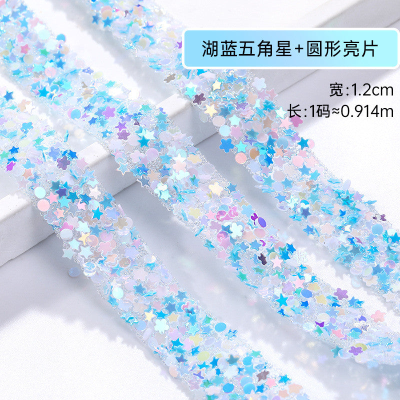 1.2Cm wide, resin pentagram sequined diamond belt, glue-free tear-off and stick toy dolls and other decorative diamond clothing accessories