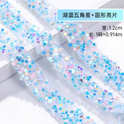 1.2Cm wide, resin pentagram sequined diamond belt, glue-free tear-off and stick toy dolls and other decorative diamond clothing accessories