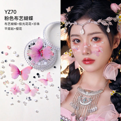 Boxed applique decorations Face makeup patches Metal butterfly decorations