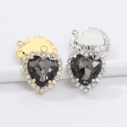 12mm Heart Shape Crystal Single Pendant Clothing Accessories Hand Sewn Perforated Claw