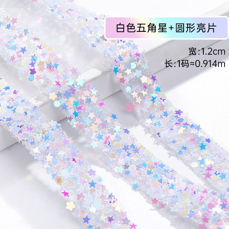 1.2Cm wide, resin pentagram sequined diamond belt, glue-free tear-off and stick toy dolls and other decorative diamond clothing accessories