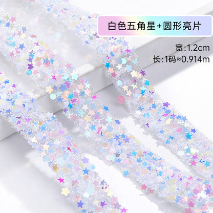1.2Cm wide, resin pentagram sequined diamond belt, glue-free tear-off and stick toy dolls and other decorative diamond clothing accessories