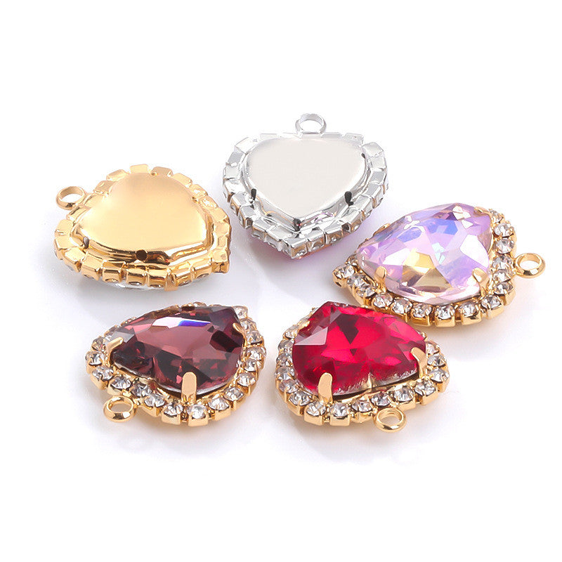 12mm Heart Shape Crystal Single Pendant Clothing Accessories Hand Sewn Perforated Claw