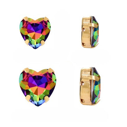 Heart Shape Glass Pointback K9 Crystal with Gold Bottom Sew on Rhinestone DIY Clothing Decoration