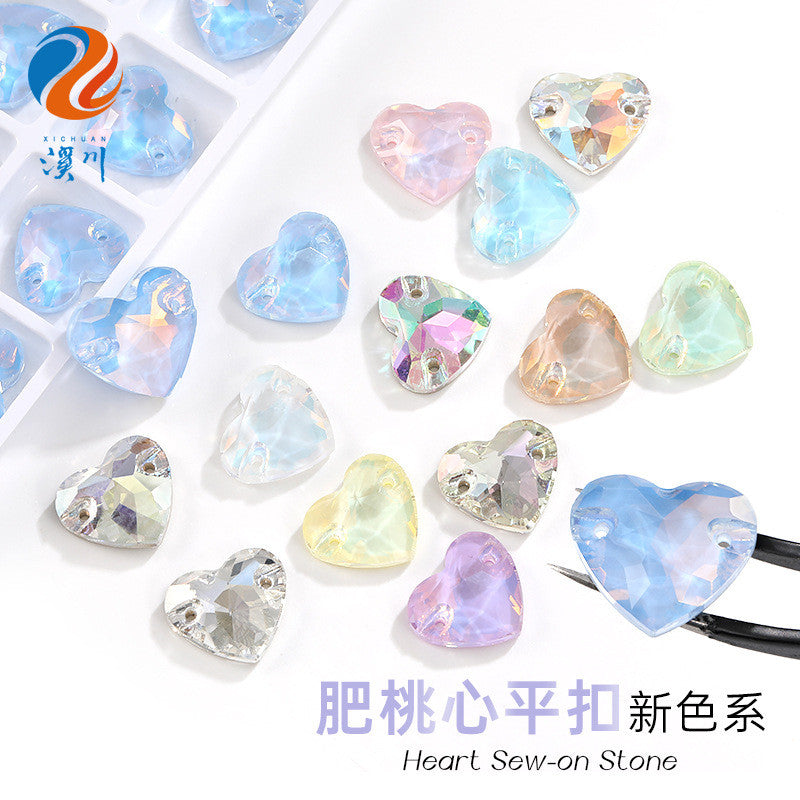 K9 Mocha Flat Buckle Flat Bottom Hand Sewn Drill Fat Peach Heart Crystal Double Hole Love Glass Drill Bridal Clothing Dress Accessories