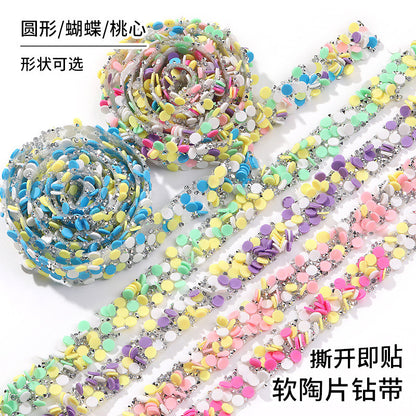 Tear open and stick peach heart butterfly round soft pottery sheet drill belt DIY clothing accessories handicraft patch accessories