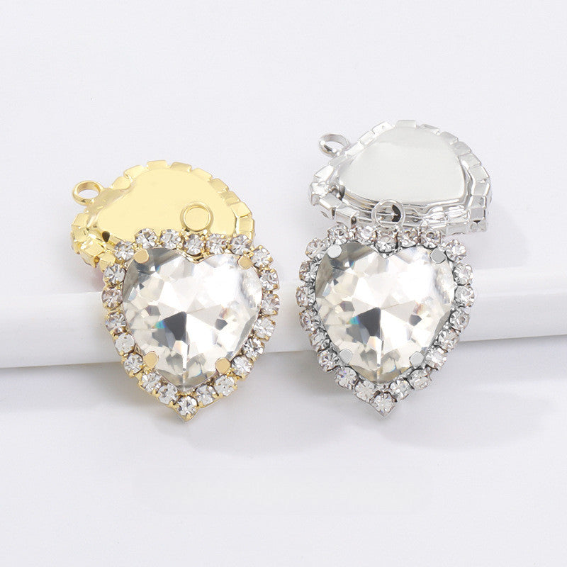 12mm Heart Shape Crystal Single Pendant Clothing Accessories Hand Sewn Perforated Claw