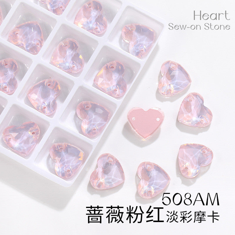 K9 Mocha Flat Buckle Flat Bottom Hand Sewn Drill Fat Peach Heart Crystal Double Hole Love Glass Drill Bridal Clothing Dress Accessories