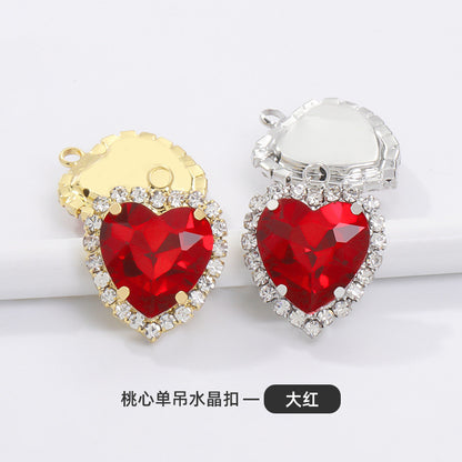 12mm Heart Shape Crystal Single Pendant Clothing Accessories Hand Sewn Perforated Claw