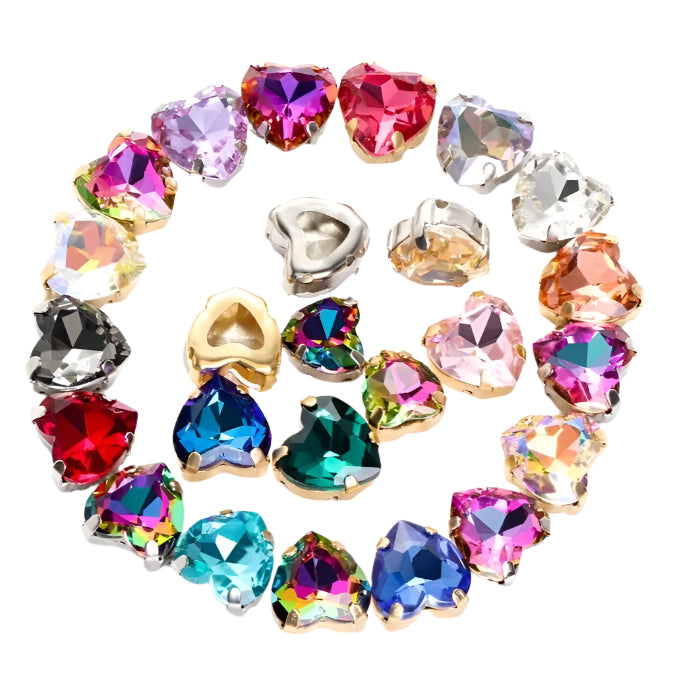 Heart Shape Glass Pointback K9 Crystal with Gold Bottom Sew on Rhinestone DIY Clothing Decoration