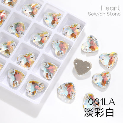 K9 Mocha Flat Buckle Flat Bottom Hand Sewn Drill Fat Peach Heart Crystal Double Hole Love Glass Drill Bridal Clothing Dress Accessories
