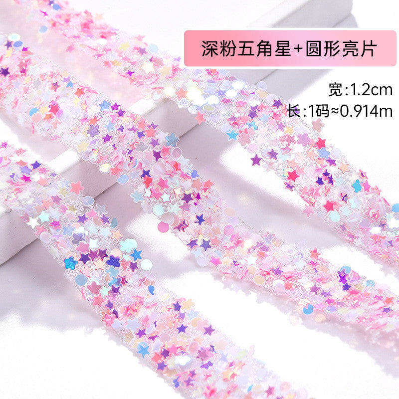 1.2Cm wide, resin pentagram sequined diamond belt, glue-free tear-off and stick toy dolls and other decorative diamond clothing accessories