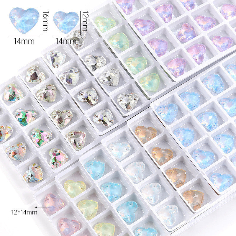 K9 Mocha Flat Buckle Flat Bottom Hand Sewn Drill Fat Peach Heart Crystal Double Hole Love Glass Drill Bridal Clothing Dress Accessories