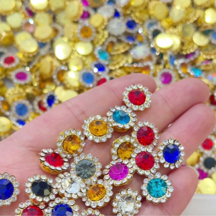 50pcs Fashion Sunflower 12mm Round Crystal Sew on Rhinestone for DIY Clothing Garment Accessories