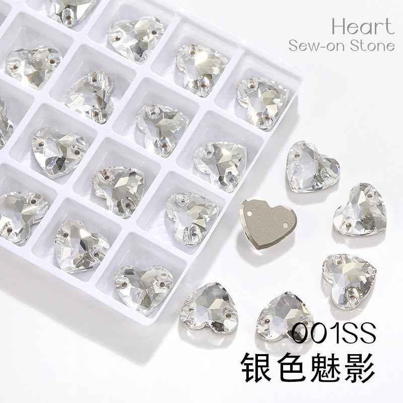 K9 Mocha Flat Buckle Flat Bottom Hand Sewn Drill Fat Peach Heart Crystal Double Hole Love Glass Drill Bridal Clothing Dress Accessories