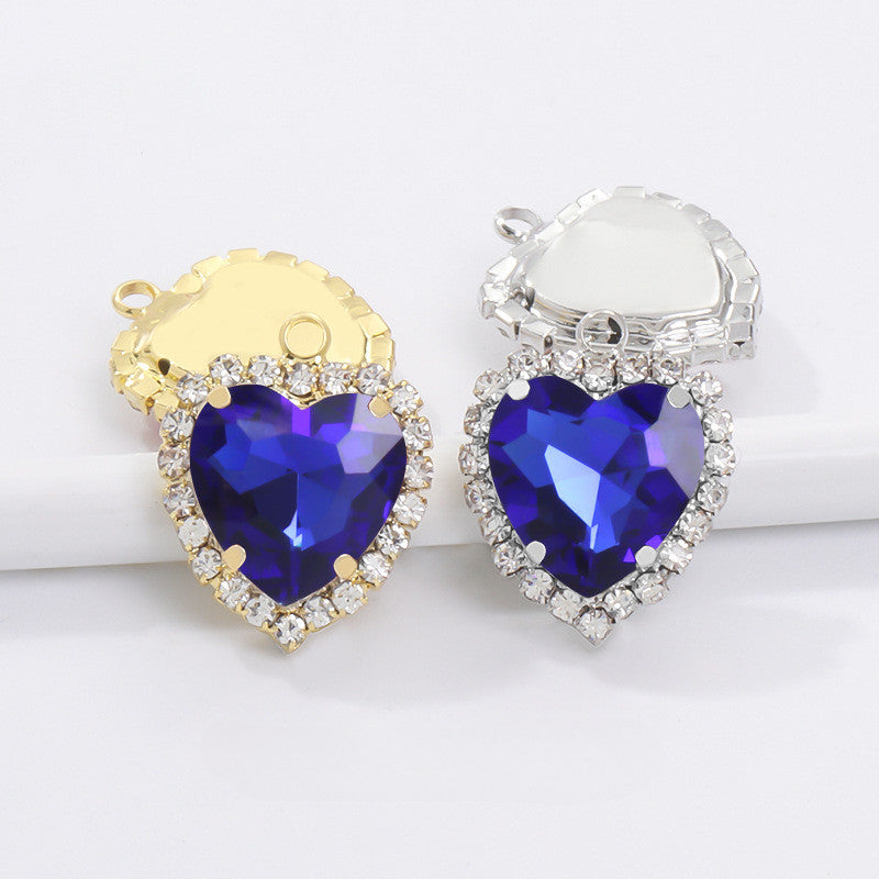 12mm Heart Shape Crystal Single Pendant Clothing Accessories Hand Sewn Perforated Claw
