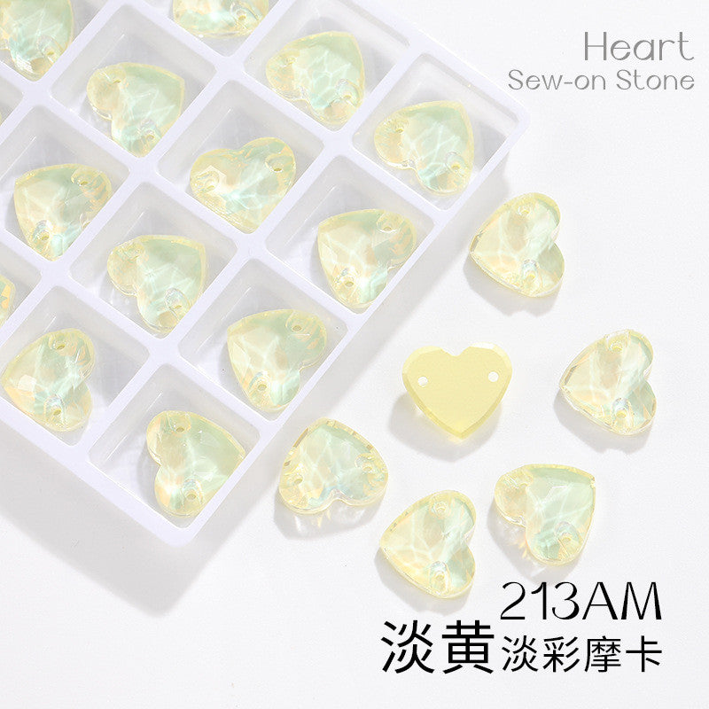 K9 Mocha Flat Buckle Flat Bottom Hand Sewn Drill Fat Peach Heart Crystal Double Hole Love Glass Drill Bridal Clothing Dress Accessories