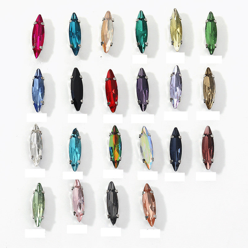 4*15mm Navette Slender Crystal Shape Artificial Perforation Sewn Crystal Base for Sewing Garment Accessories