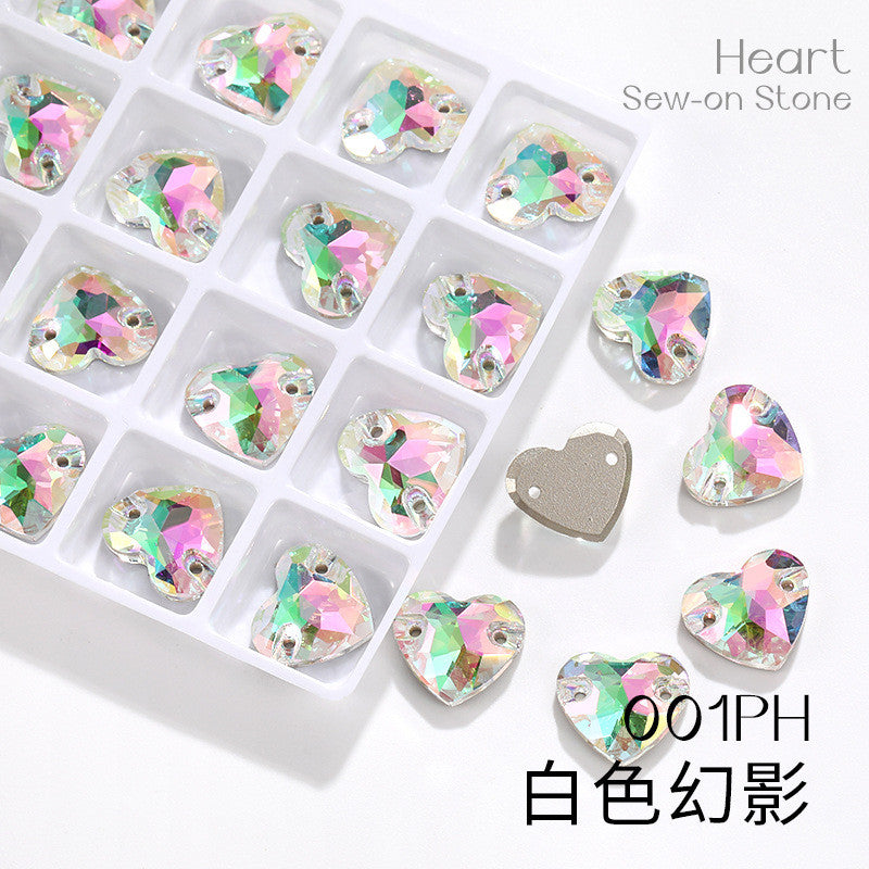 K9 Mocha Flat Buckle Flat Bottom Hand Sewn Drill Fat Peach Heart Crystal Double Hole Love Glass Drill Bridal Clothing Dress Accessories
