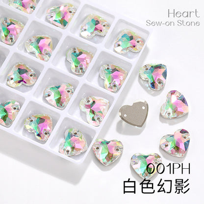 K9 Mocha Flat Buckle Flat Bottom Hand Sewn Drill Fat Peach Heart Crystal Double Hole Love Glass Drill Bridal Clothing Dress Accessories