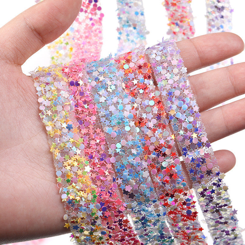 1.2Cm wide, resin pentagram sequined diamond belt, glue-free tear-off and stick toy dolls and other decorative diamond clothing accessories