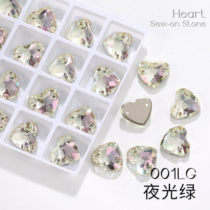 K9 Mocha Flat Buckle Flat Bottom Hand Sewn Drill Fat Peach Heart Crystal Double Hole Love Glass Drill Bridal Clothing Dress Accessories