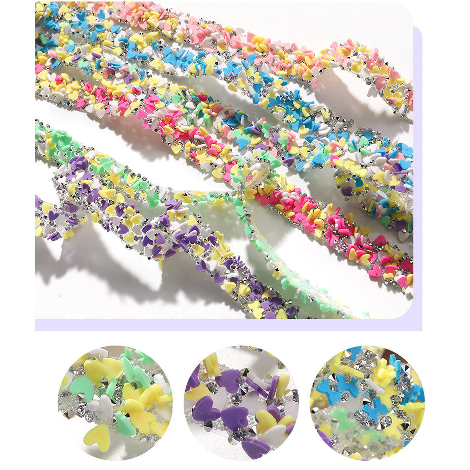 Tear open and stick peach heart butterfly round soft pottery sheet drill belt DIY clothing accessories handicraft patch accessories