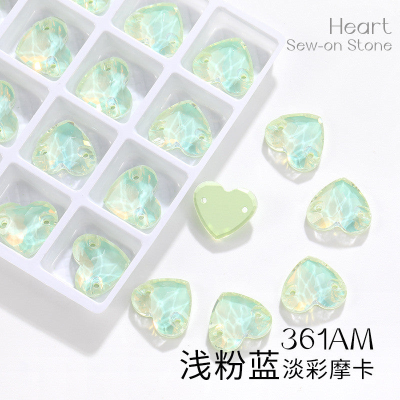 K9 Mocha Flat Buckle Flat Bottom Hand Sewn Drill Fat Peach Heart Crystal Double Hole Love Glass Drill Bridal Clothing Dress Accessories