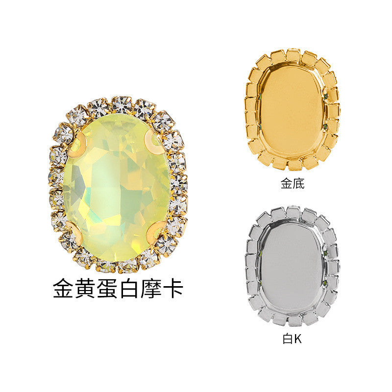 Mocha protein oval crystal buckle, thickened circumference claw drill, clothing accessories, perforated oval hand seam drill