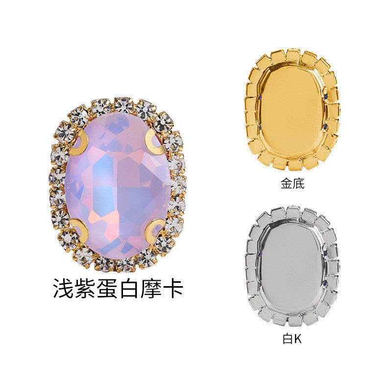 Mocha protein oval crystal buckle, thickened circumference claw drill, clothing accessories, perforated oval hand seam drill
