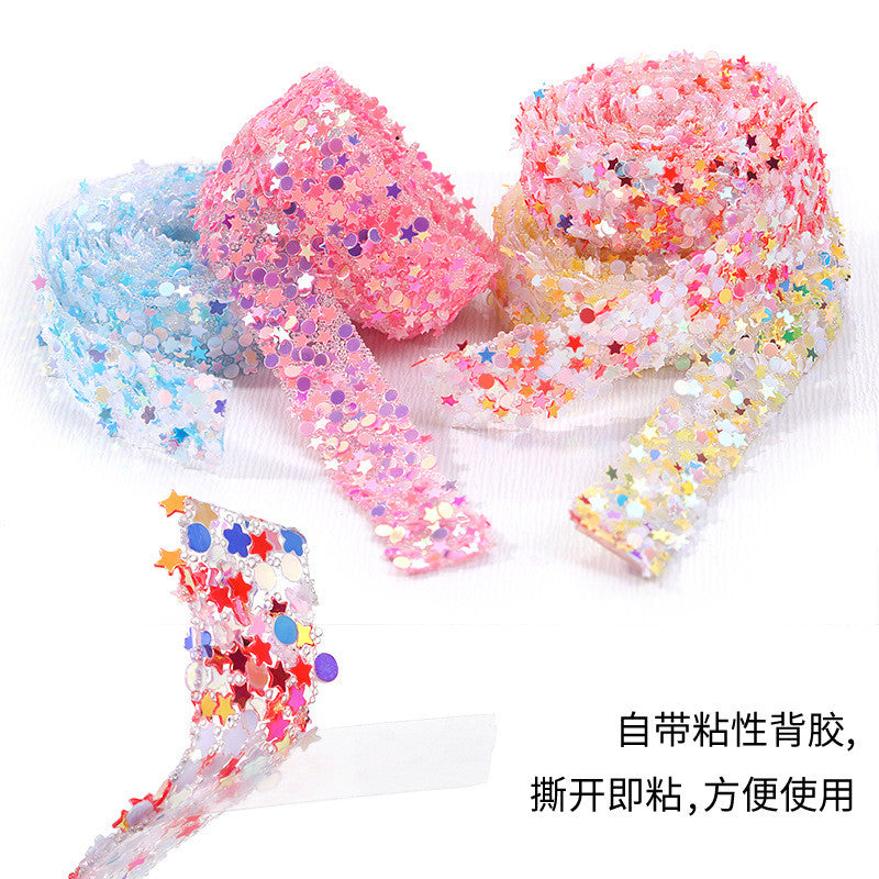 1.2Cm wide, resin pentagram sequined diamond belt, glue-free tear-off and stick toy dolls and other decorative diamond clothing accessories