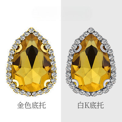 18*25mm Large Size Water Drop Crystal Buckle Claw Rhinestones with Gold/Silver Base for Clothing Decoration