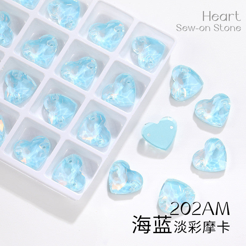 K9 Mocha Flat Buckle Flat Bottom Hand Sewn Drill Fat Peach Heart Crystal Double Hole Love Glass Drill Bridal Clothing Dress Accessories