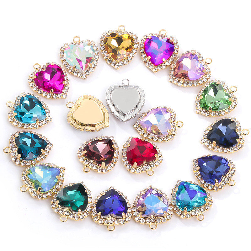 12mm Heart Shape Crystal Single Pendant Clothing Accessories Hand Sewn Perforated Claw